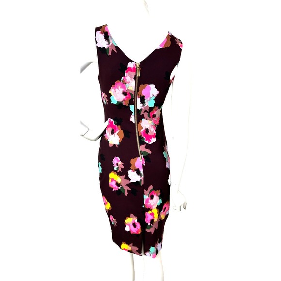 90s Laundry Dress Womens Size XS 2 Plum Jersey Floral Sleeveless Sheath Ruched - Picture 4 of 11